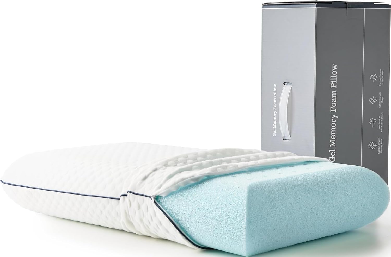 Weekender Cooling Gel Memory Foam Pillow for Sleeping, Queen Size, Ventilated Cooling Pillow for Side and Back Sleepers, Neck and Shoulder Support, Medium Firm, Washable Cover