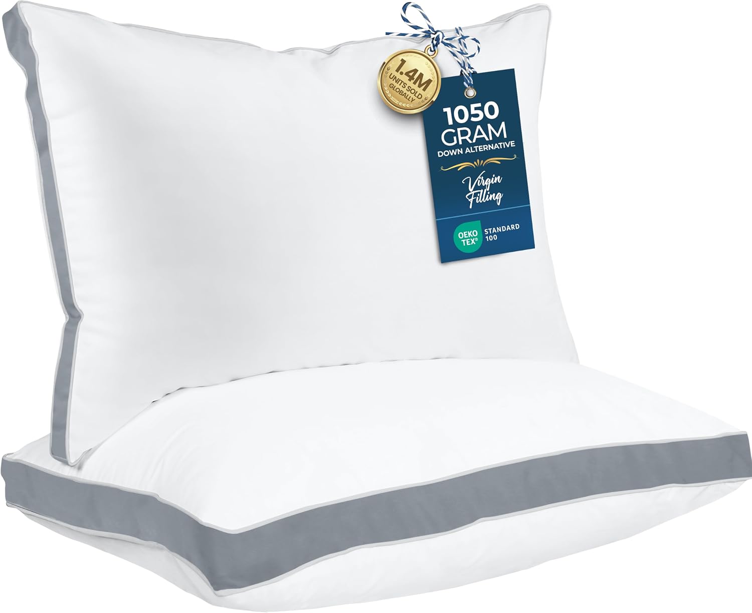 Utopia Bedding Gusset Bed Pillow, Hotel Pillows Queen Size Set of 2, Grey