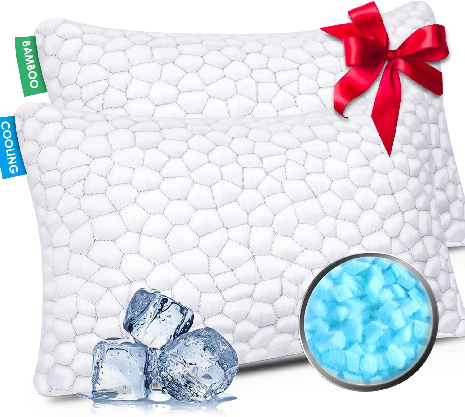 SUPA MODERN Cooling Bed Pillows for Sleeping 2 Pack Shredded Memory Foam Pillows Adjustable Pillow for Side Back Stomach Sleepers Luxury Gel Pillows Queen Size Set of 2 with Washable Removable Cover