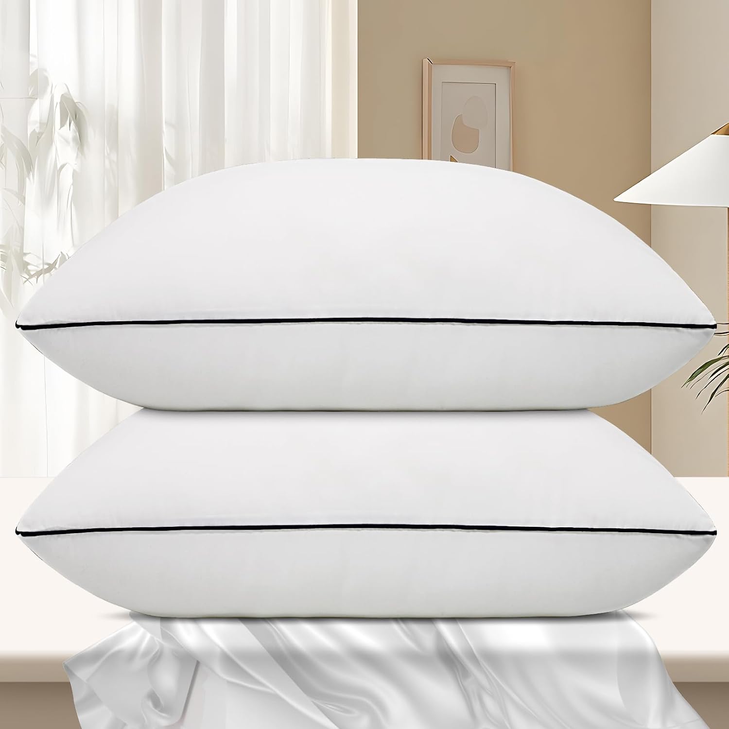 Vorouhals Hotel Collection Bed Pillows for Sleeping 2 Pack Standard Size Cooling Pillows Set of 2 for Back, Stomach or Side Sleepers, Super Soft Down Alternative Microfiber Filled Pillows